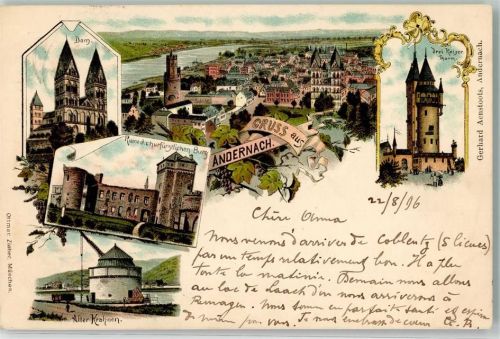 Andernach 1896 Drei Kaiser-Turm Alter Krahnen Dom Kurfürstliche Burgruine