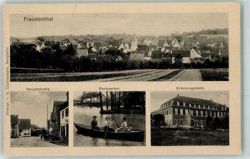Freudental 1914 Hauptstraße Parkgarten Erholungsheim Kirche Ruderboot