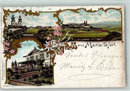 Maria Taferl 1902 Gruss aus - Litho - Veranda A. Klaus, Nordansicht