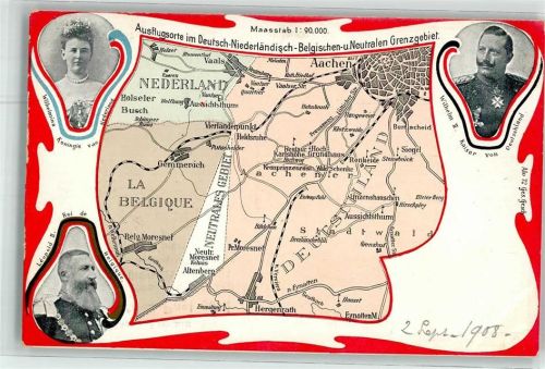 1908 Deutsch-Niederländisch-Belgisch- und Neutralen Grenzgebiet Kaiser Wilhelm II Leopold II AK