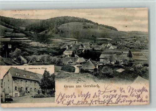 Gersbach 1906 Gasthaus zum Pflug und Teilansicht AK Stockflecken