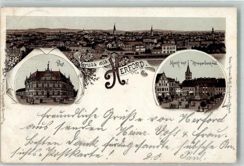 Herford 1905 Post Markt mit Kriegerdenkmal Vorläufer