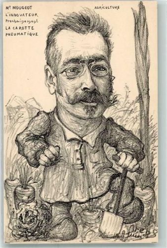1902 Mr. Mougeot l`Innovateur Prochsinement la Carotte pneumatique Denizard Karikatur sign. Orens