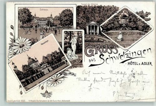 Schwetzingen 1896 Vorläufer Druck 1890-1895 Schloss Moscee Galathea Tempel der Minerva ApolloTempel