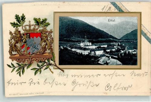 82488 W8107 Ettal 1903 Prägedruck Kloster Wappen