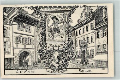 Waldshut 1907 Rathaus Waldshuter Männle Alte Metzig sign. K.M.