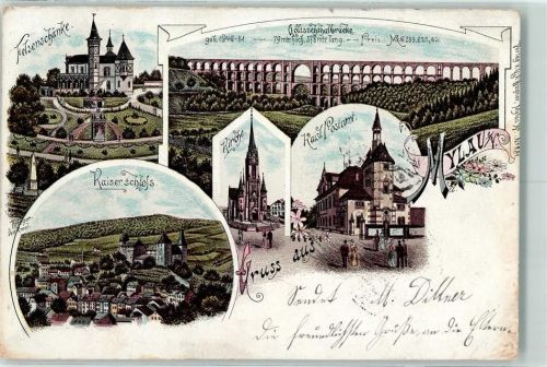 Mylau 1901 Felsenschänke Göltzschtalbrücke Kaiserschloss Kirche Kaiserl. Postamt