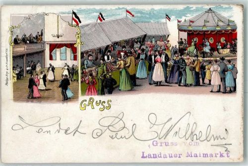 Landau 1900 Gruss aus Maimarkt Karussell AK