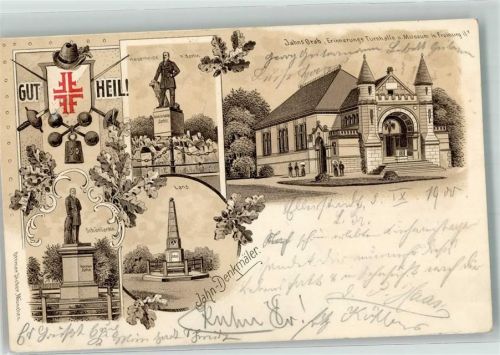 Ellerstadt 1900 Jahn-Denkmäler Hasenheide Schönlanke Lanz Jahn's Grab Erinnerungs-Turnhalle Ort lt. Stempel
