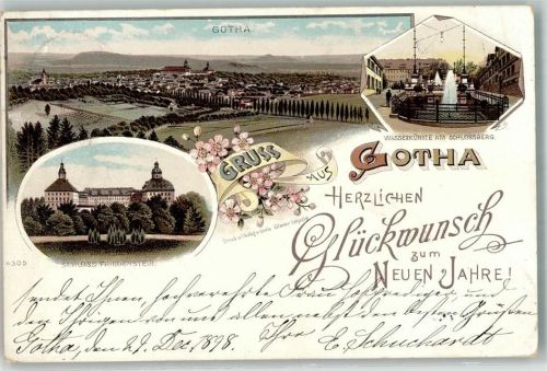 Gotha 1898 Neujahr Wasserkünste am Schlossberg Schloss Friedenstein