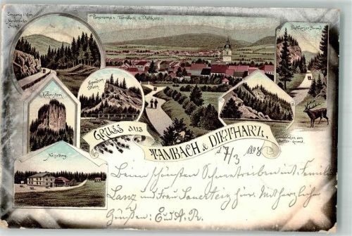 Tambach 1898 Lithographie Falkenstein Napoleon-Stein Nesselberg Dietharz