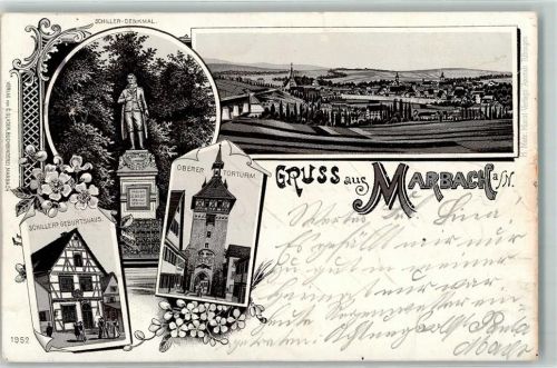 Marbach 1897 Schiller-Denkmal Schillers Geburtshaus Oberer Torturm