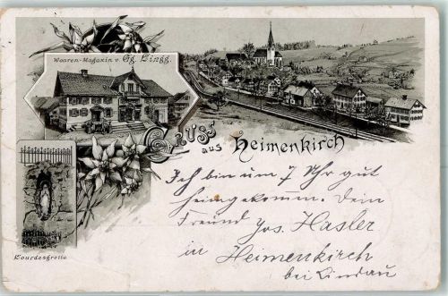 Heimenkirch 1897 Waren-Magazin von Gg. Lingg Lourdesgrote Lithographie