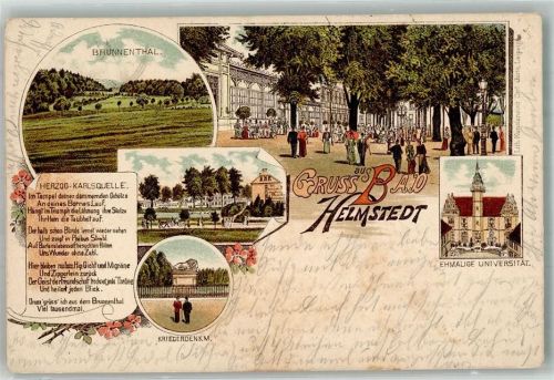 Helmstedt 1896 Kriegerdenkmal Herzog Karlsquelle Universität Lithographie