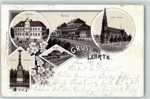 Lehrte 1898 Schule Bahnhof Luther Kirche Bahnhof Kriegerdenkmal