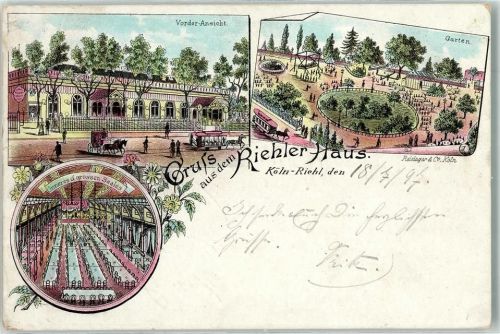 Köln Riehl 503 1897 Gasthaus Riehler-Haus Großer Saal Garten Kutsche Pferdestraßenbahn