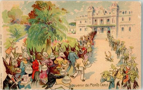 1906 - 1912 Spielkasino , Esel vermenschlicht mit Geld - Satire