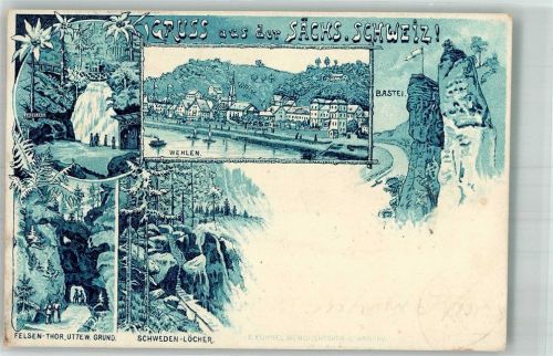 Bastei 1899 Vorläufer Druck 1890-1895 Die Bastei Felsentor Schwedenlöcher Amselfall