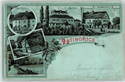 Ratiborice 1900 Hostinec Zamek Mlyn Stare Belidlo Babiccino Udoli Lithographie