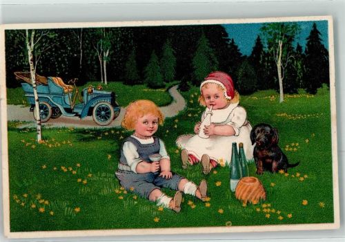 1907 Verlag PFB Serie 7318 Baby Milchflasche Automobil Kuchen AK