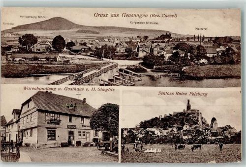 Gensungen Parkhotel Kurpension Dr. Nicolai Molkerei Warenhandlung und Gasthaus v. H. Stieglitz Schloss Ruine Felsburg