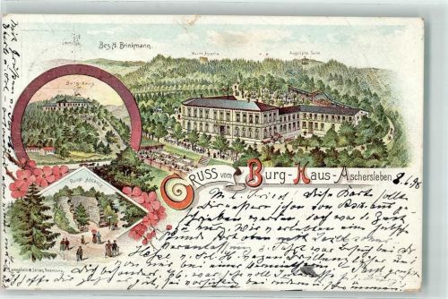 Aschersleben 1898 Burg Haus Aussichtsturm Ruine Ascania Lithographie