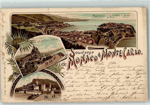 Monte Carlo 1897 Panorama de la Pincipaute de Monaco Monte Carlo Casino Le Chateau du Prince Lithographie