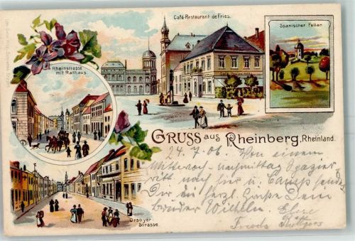 Rheinberg 1906 Cafe Restaurant Gasthaus de Fries Spanischer Fallan Rheinstraße mit Rathaus Orsoyerstraße