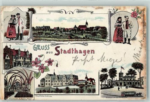 Stadthagen 1899 Trachten Rathaus St. Martini-Kirche Fürstl. Schloss Bahnhof Neue Pferdebahn
