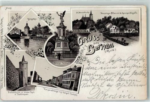 Bernau 1897 Königstor Pulverturm Stadtmauer Kriegerdenkmal Kaiserstraße mit Kaiserl. Postamt St. Marienkirche Kronprinzen-Allee mit St. Georgen-Kapelle