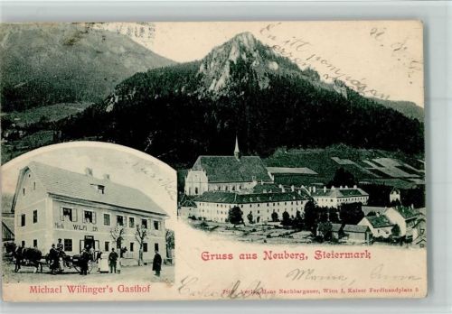 Alpl 1901 Neuberg - Wilfingers Gasthof Gäste mit Kutsche AK Stempelspuren