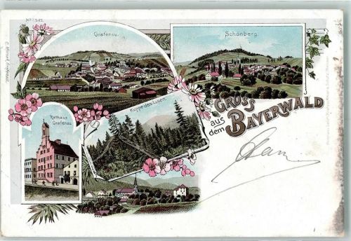 Schönberg 1898 Bayerwald Grafenau Schönberg Rathaus Grafenau Kuppe des Lusen