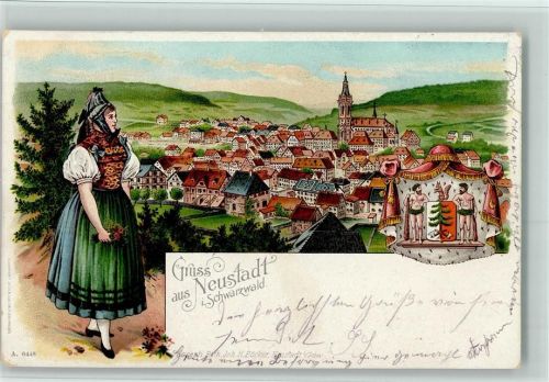 Neustadt 1902 Gruss aus - Neustadt - Trachtenmädl, Wappen, Ort AK