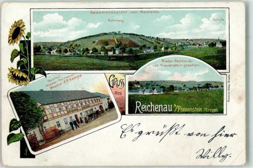 Reichenau 1905 Kulmberg Niederreichenau Gasthaus Nieder-Reichenau Sonnenblumen