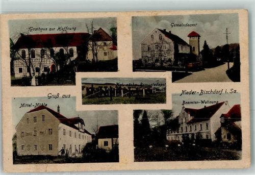Bischdorf 2921 Gasthaus zur Hoffnung Gemeindeamt Mittel Mühle Beamten Wohnung Kgl. sächs. Rematedepot Fahrrad