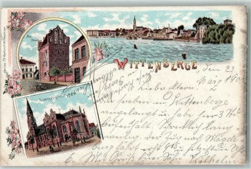 Wittenberge 1900 Am Steintor Ev. Kirche Lithographie