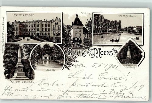 Moers 1901 Lehrer-Seminar Schloss Stadtgraben Kaiser-Denkmal Insel Diesterweg-Denkmal
