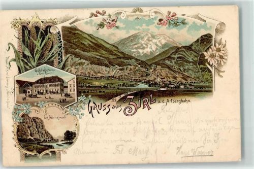 6170 Zirl 1897 Lithographie Gasthaus u. Rerstaurant Zum Löwen die Martinswand