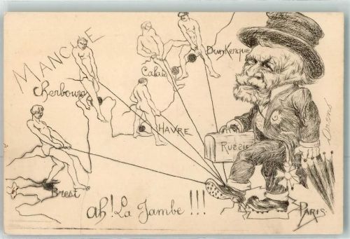 sign. Orens Denizard karikatur Brest Cherbourg Havre Calais Dunkerque Russie