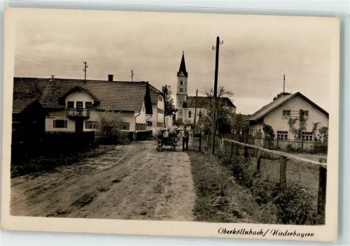 Oberköllnbach Dorfstraße Rinderfuhrwerk Kirche Maria Verkündung