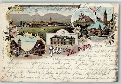 Balingen 1900 Hauptstraße Krankenhaus Hohenzollern Kirchturm Wasserturm Lithographie