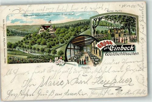 Einbeck 1904 Gasthaus Waldschlösschen Albert Erfurt Garten Veranda Blumen Gruss Fahne Schwarz-Weiß-Rot