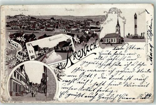 Kronach 1899 Kreuzberg Prot. Kirche Ehrensäule Wasserstraße Marktplatz Geburtshaus Lucas Kronach