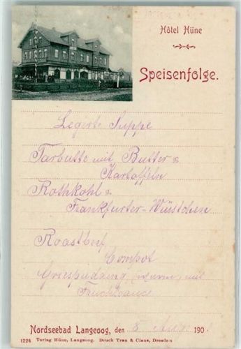 26465 W2941 Langeoog - Hotel Hüne Menü Speisefolge