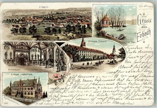 Erbach 1897 Schloss Rittersaal Eulbach Jagdschloss Eulbacher See Bahnpost Frankfurt Main - Heilbronn Zug 170