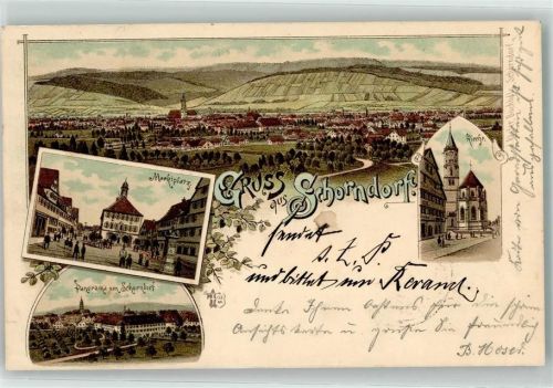 Schorndorf 1897 Marktplatz Denkmal Kirche