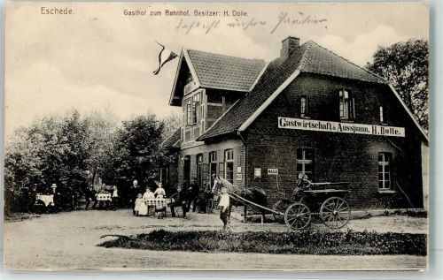 Eschede 1917 Gasthaus zum Bahnhof Pferdekutsche Emailleschild MAGGI
