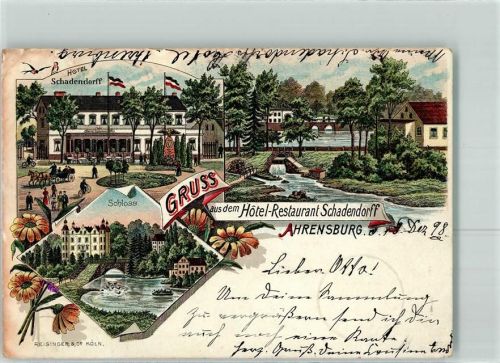 Ahrensburg 1898 Hotel Schadendorff Schloss Lithographie