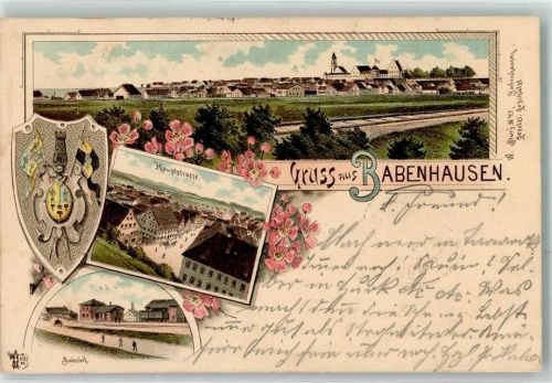 Babenhausen 1898 Hauptstraße Bahnhof Wappen