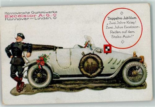 Hannover Excelsior Gummiwerke Stabs-Auto Militär Humor WK I